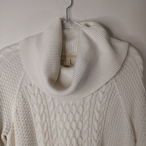 Michael Kors Heavy Cowl Neck Sweater‎ Womens Medium Cream Cable / Waffle Knit - Picture 2 of 15
